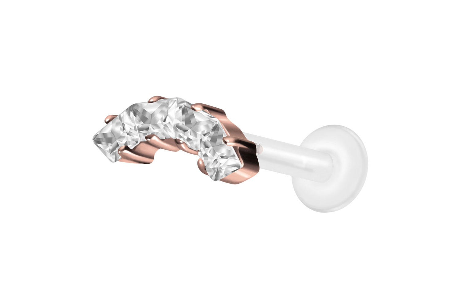 PTFE Labret Piercing mit Innengewinde + Titan-Aufsatz EINGEFASSTE KRISTALLTRAPEZE